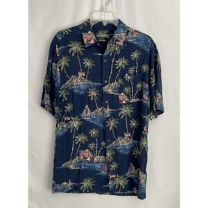 Men’s Campia Moda Tropical Island American Flags Size M Easy Care 100% Rayon